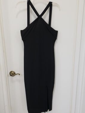 〰️Heart & Hips〰️ Cross Front Ribbed Midi Bodycon Slit Dress L